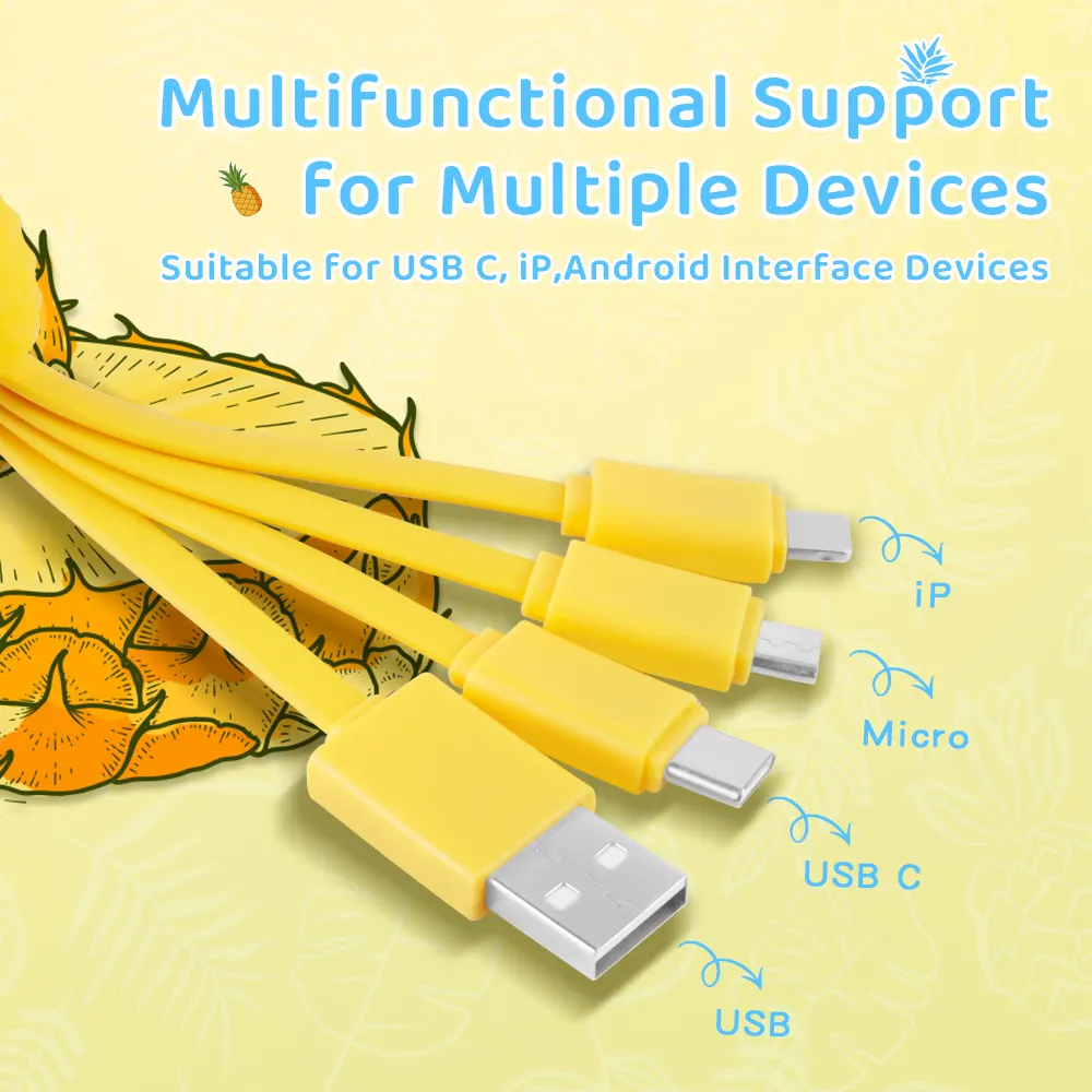 Kreativität Früchte Ananas 3 In 1 Ladekabel Multi-Ports Schlüsselanhänger USB 3 In 1 Ladekabel