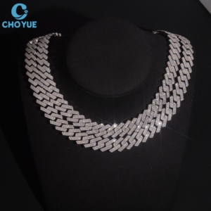 925 Solid Sterling <b>Silver</b> Moissanite Cuban Link <b>Necklace</b> VVS Moissanite Inlaid <b>Silver</b> Chain Lover Gift Wholesale <b>Silver</b> Jewelry - Product Image 1