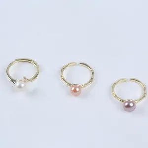 Handmade 14K Gold Plated Natural Freshwater Pearl Adjustable Women Styling Ring