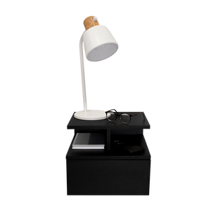 Adele <b>Floating</b> Nightstand <b>Black</b> With Drawer And Open <b>Shelves</b> For Bedroom Use - Product Image 5