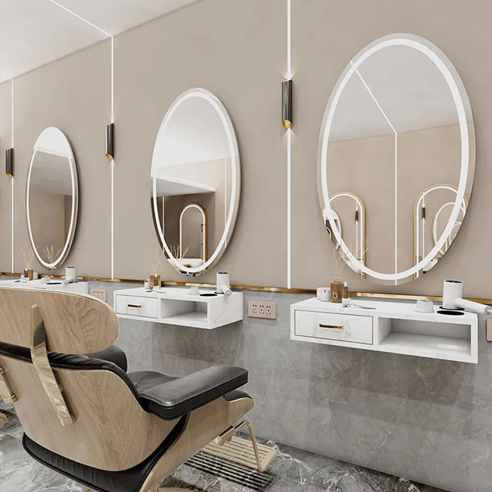 Nuovo popolare Tiktok antideflagrante decorazione della casa forma ovale supporto da pavimento specchio da parete specchio doccia mensola specchio da salone