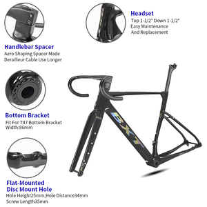 BXT Gravel-055 Kit cadre de vélo de gravier en fibre de carbone T1000 neuf, compatible frein à disque, patte UDH, 700x50C, boîtier de pédalier T47, vélo de route Endurance - Product Image 3