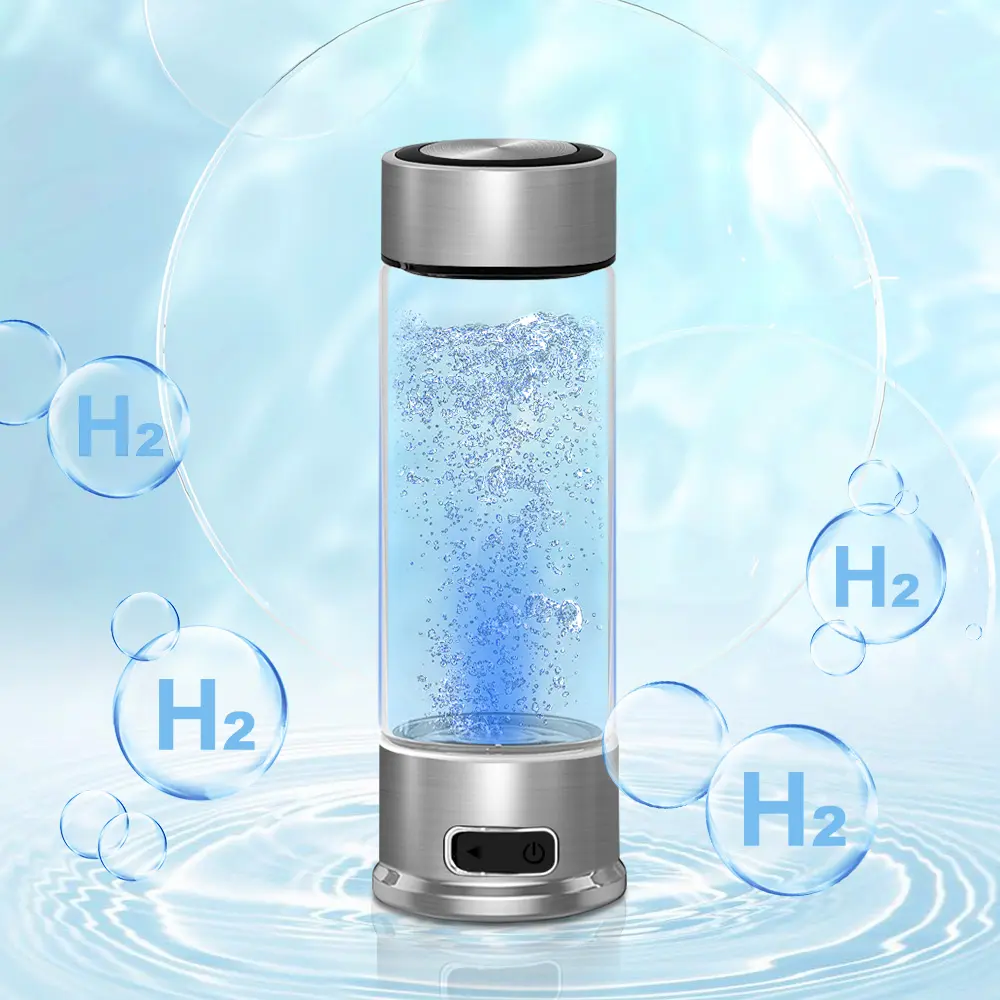 زجاجة مياه هيدروجينية بقوة 1200ppb تستخدم تقنية التحلل الكهربي PEM زجاجة مياه زجاجية مولد زجاجة مياة هيدروجين