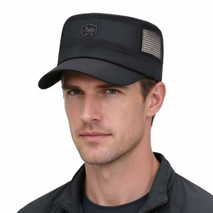 Casquette d'extérieur à dessus plat, perforée au laser, respirante, séchage rapide, panneau latéral en maille, broderie Ace, chapeau tactique anti-UV pour homme - Product Image 1