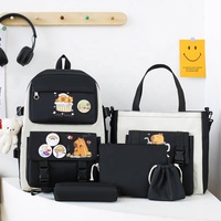 Sac à dos scolaire imperméable en tissu Oxford antivol et tendance pour enfants, idéal pour les collégiens et lycéens, mignon, grande capacité, ensemble 5-en-1
