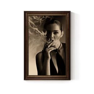 Cigar Poster Wall Art <strong>Framed</strong> Sexy Girl Industrial Style Canvas Painting For Pub Lounge Decor - Product Image 1