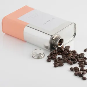 Kustom logam kedap udara bentuk minyak persegi panjang logam kotak kopi biji kopi kaleng kemasan dengan sekrup atas