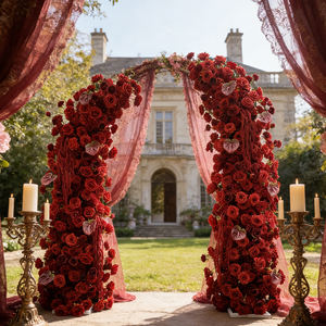 Arche florale en forme de corne, best-seller, avec arrangements de roses artificielles pour la décoration de toile de fond d'événements de mariage - Product Image 3