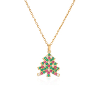 Collier Pendentif Sapin de Noël Créatif et Tendance en Laiton Coloré avec Zircon Cubique, Plaqué Or 18 carats, Clochette, Cadeau pour Femme
