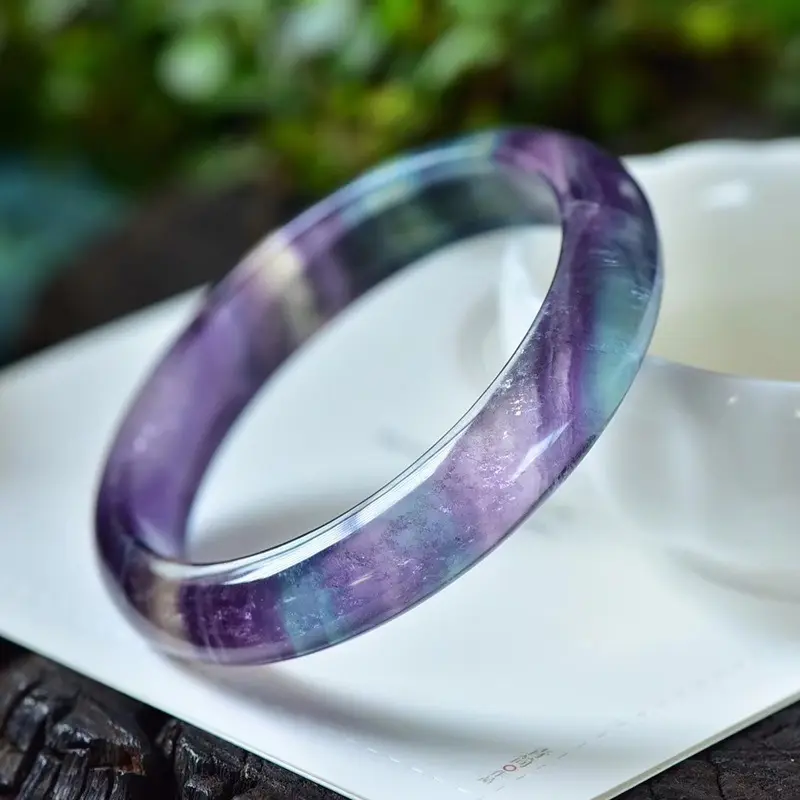Высококачественный Китайский Натуральный флюоритовый широкий плоский браслет, большой размер, яркий цветной флюоритовый браслет