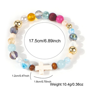 Bracelet élastique croisé fait main pour femme Go2boho, perles colorées mélangées avec turquoise, <span class=keywords><strong>bijoux</strong></span> bohèmes, cadeau chrétien - Product Image 5