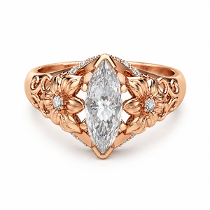 Anello di Lusso con Zirconi a Forma di Marquise, Placcato in Oro Rosa, Gioiello da Festa per Donne - Product Image 1