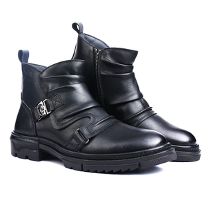 Bottes en cuir noires pour hommes, style motard, qualité supérieure, durables, décontractées, pour l'extérieur, chaussures inspirées de la moto - Product Image 1