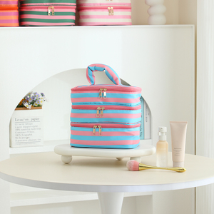 Bolsa <span class=keywords><strong>de</strong></span> Maquillaje <span class=keywords><strong>de</strong></span> Viaje con Cierre y Asa, a Rayas Rosas, Ecológica, Portátil, para Chicas, Venta al Por Mayor - Product Image 4