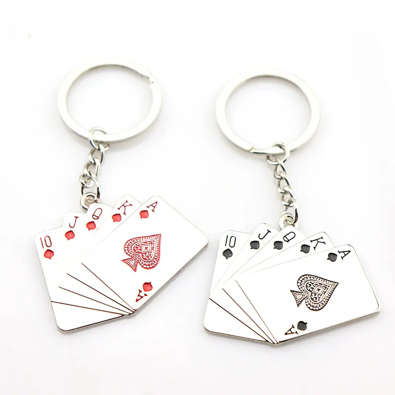 Portachiavi da poker creativo in metallo 10 J Q K A portachiavi in lega di carte da gioco