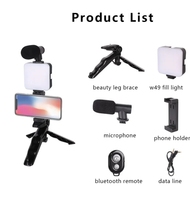 Kit Vlogging Smartphone Trépied Support Téléphone Mini Microphone Lumière d'Appoint LED pour TikTok Live Stream Studio Photo Carré
