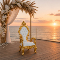 Chaise Trône Dorée pour Mariage, Chaise Royale pour Roi et Reine, Cadre Sculpté, Revêtement Blanc, Boutons en Cristal pour Événements, Banquets, Hôtels