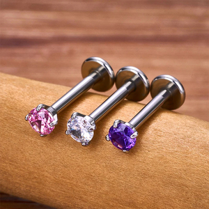1 Buah Anting Stud <span class=keywords><strong>Titanium</strong></span> G23 dengan Zirkon 2-4mm Labret 6-12mm Ulir Internal 16G Perhiasan Tindik Bibir Telinga Tragus - Product Image 3
