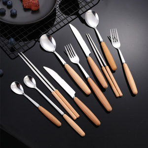 Stainless Steel Japanese Style Cutlery Set With Wooden Handle Dinnerware For Dining Eco Friendly Portable <b>Gift</b> Set - Product Image 2