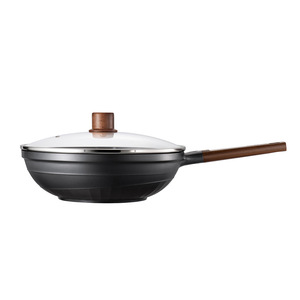 Deshilang Blue Diamond Titanium Nonstick Frying <b>Pan</b> 32Cm Round Wok For Household Cooking With Wooden <b>Handle</b> - Product Image 4