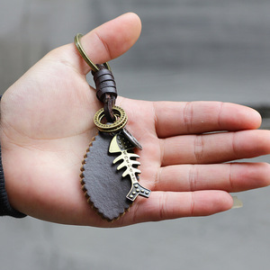 Llavero de Espina de Pescado, Cuero Genuino de Vaca, Metal de Latón, Estilo Punk Retro, Colgante de Joyería, Color Bronce, Diseño Duradero - Product Image 3