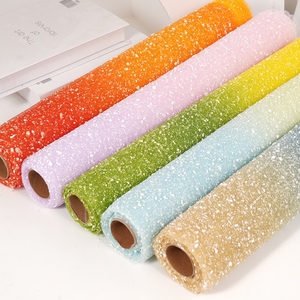 Hai Màu Cầu Vồng Gradient Long Lanh Vải Tuyn Cuộn Nhựa Tráng Bông Tuyết Lưới Vải Cho Hoa Gói Bó Hoa Tự Làm Quà Tặng partydecor - Product Image 2