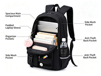 Sac à dos scolaire en nylon imperméable multi-poches pour ordinateur portable avec breloque pompon, sac à dos de voyage décontracté pour étudiants, adolescents et adultes