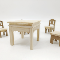 Maison de poupée de poche Art Déco carrée, ensemble de 5 pièces, mini modèle de jouet, table à manger, chaise, meubles miniatures en bois pour anniversaire