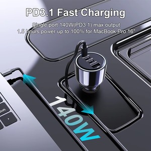 Cargador de Coche USB-C 3.1 de 240W, 4 Puertos, Multifunción, Carga Rápida PD 3.1 QC para Laptop y Teléfono - Product Image 3