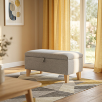 Banc ottoman moderne Ainsley en tissu rembourré avec rangement, design capitonné, pour la maison, le bureau, le salon, l'hôtel, l'appartement, la salle de bain