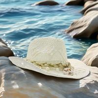 Chapeaux de cowboy en paille blanche en gros avec corde en coquillage, style bohème, pour la plage, les vacances d'été, les enterrements de vie de jeune fille, les festivals de musique, les fêtes, pour adultes