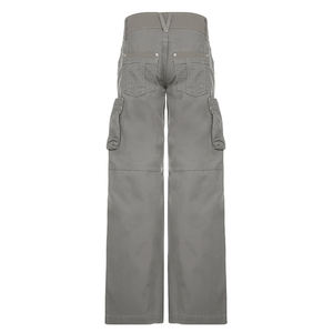 Jean cargo ample et respirant pour femme avec panneau à la taille – Gris délavé, coupe décontractée, pantalon en denim streetwear uni - Product Image 6