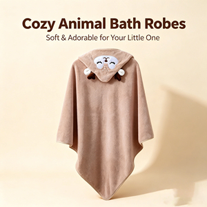Toalla y Bata de Baño para Bebés de Coral Fleece con Diseño de Animales de Dibujos Animados para Uso en el Baño - Product Image 5