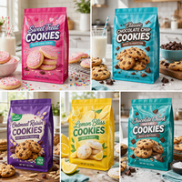 Sachets à fond plat refermables de qualité alimentaire supérieure, imprimés sur mesure, hermétiques et durables pour biscuits, gâteaux et stockage alimentaire