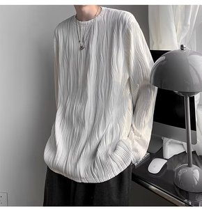 Liu Ming estilo coreano nuevos productos hombres ropa Casual cuello redondo pulóver manga larga suelta Hip Hop Tops camiseta - Product Image 2