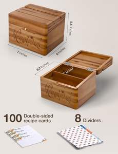 Crafted Acacia <strong>Recipe</strong> <strong>Box</strong> with <strong>Recipe</strong> Cards 4x6 - Wooden <strong>Box</strong> with Dual Slot, 2 Compartment - Product Image 2