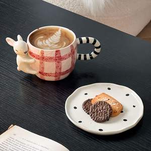 Ensemble tasse à café et soucoupe en céramique, peintes à la main en trois dimensions, pour le thé de l'après-midi, usage domestique - Product Image 2