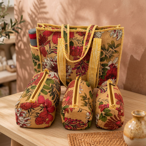 Juego de Bolsas de Almacenamiento Dobles de Acero Inoxidable con Estampado Floral Bohemio, 100% Algodón, Ecológicas, Plegables, Ajustables, Portátiles, de 4 Piezas - Product Image 2