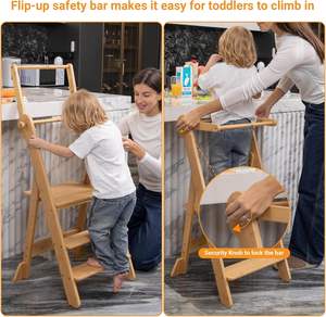 Tour d'apprentissage pliable à hauteur réglable, tabouret de cuisine pour enfants, <span class=keywords><strong>chaise</strong></span> <span class=keywords><strong>haute</strong></span> pour tout-petits - Product Image 4