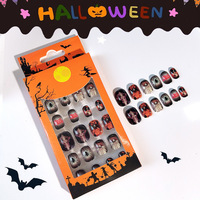 Halloween Citrouille Démon Mode Press-On Nails 24Pcs ABS Faux Ongles pour Doigts Design Élégant