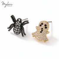 Boucles d'oreilles clous fantômes d'Halloween Mylove personnalisées en laiton plaqué or 18 carats avec émail et zircone cubique pour femmes, idéales pour costumes effrayants et bals masqués