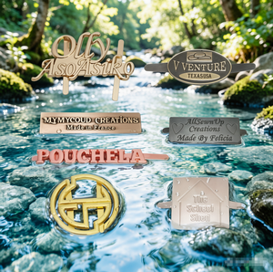 Etiquetas de <span class=keywords><strong>Metal</strong></span> Personalizadas con Logotipo Grabado para Ropa, Bolsos, Joyería, Collares, Mercado del Arte y Artesanías - Product Image 1