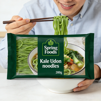 Vegetarian Healthy Low Sodium Vegan Durum Wheat Udon Noodles with Kale Powder Cooked Instant