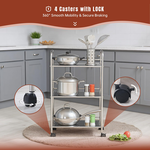 รถเข็นเก็บของสแตนเลส 3 ชั้น สำหรับห้องครัวและห้องน้ำ - Product Image 3