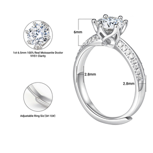 1 Karat Mozanit Ayarlanabilir Nişan Yüzüğü Düğün Söz Yüzüğü 925 Ayar Gümüş Tektaş VVS Mozanit Pırlanta Yüzük Kadınlar İçin - Product Image 6
