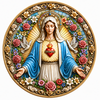 Assiette en résine Sacré-Cœur Vierge Marie, motif rayons de soleil dorés, art catholique classique, décoration de bureau, souvenir, cadeau, vente en gros