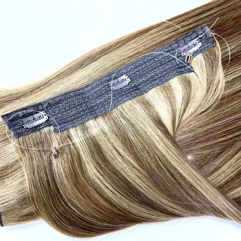 Bán buôn Brazil tóc con người dệt 10 "-30" vô hình Headband cá Dây một mảnh clip trong sợi ngang Halo phần mở rộng tóc