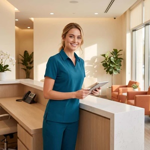 <span class=keywords><strong>Camice</strong></span> da Laboratorio Minimalista Traspirante in Tessuto Dobby Corto, Nuovo, Semplice, Lavabile, in Poliestere, Unisex, con Risvolto, Moderno, per Ospedale - Product Image 2