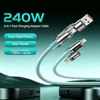 Cable de Datos de Carga Súper Rápida 4 en 1 de Silicona Líquida de 240 W con Pantalla Digital Inteligente