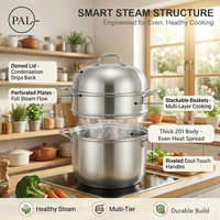 Cuiseur vapeur haut de gamme en acier inoxydable 304, 3 niveaux, 7 L, argent, avec couvercle en verre et logo personnalisé, pour cuisine domestique, grande capacité, utilisation vapeur